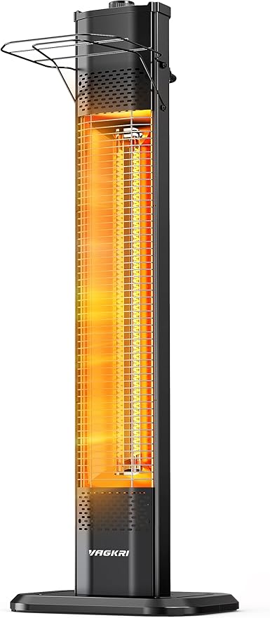VAGKRI Outdoor Electric Patio Heater, 1500W 36" Infrared Heater with 2 Heat Tube, 3 Levels, Tip-Over&Overheat Protection, IPX5 Waterproof Tower Electric Patio Heater for Outdoor Indoor, Backyard, Room