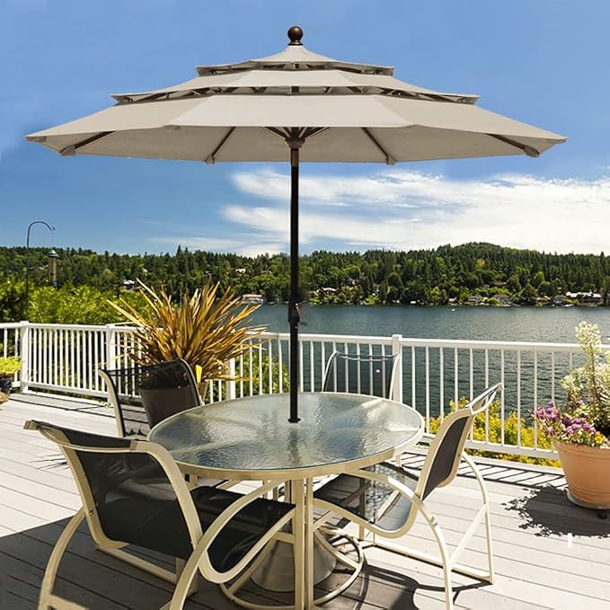 EliteShade USA 10-Year-Non-Fading 9Ft 3 Tiers Market Umbrella Patio Umbrella Outdoor Table Umbrella with Ventilation, Antique Beige