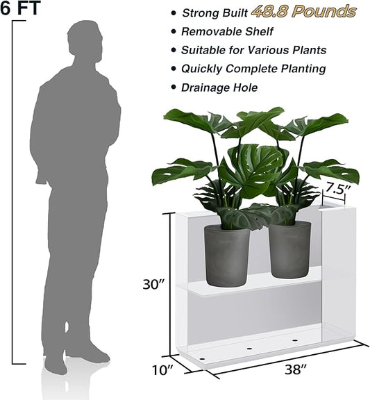 Wallowa Metallic Heavy Outdoor Span Planter Box, Large Flower Pot, Long and Tall Divider Planters, 38Lx10Wx30H, White, Seamless and No Assembly 48.8 Pounds