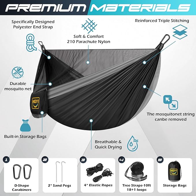 Camping Hammock Mosquito Net,Double & Single Portable Hammocks Hammocks with 2 Tree Straps,Hammock Tent for Travel Camping,Camping Accessories for Indoor Outdoor Hiking Backpacking Backyard Beach