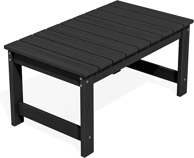 SERWALL Outdoor Coffee Table with 1.69" Umbrella Hole, HDPE Patio Coffee Table for Outside, Rectangle, Black