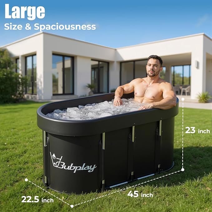 130 Gallons Large Oval Ice Bath Tub for Athletes & Adults, Cold Plunge Tub with Cover, Ice Plunge Tub for Recovery & Cold Water Therapy, Inflatable Ice Bath Barrel for Indoor Outdoor- Black