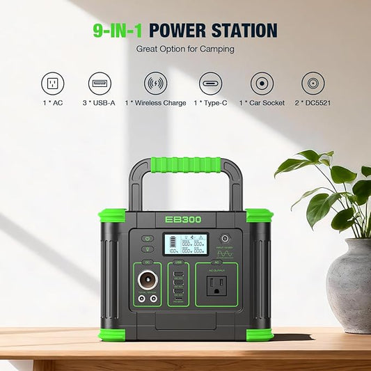 Portable Power Station 330W, 288.6Wh Solar Generator with 60W USB-C PD Output, 110V Pure Sine Wave AC Outlet, 5W Wireless Charging, 330W Backup Lithium Battery for Outdoor Camping Travel Hunting Home