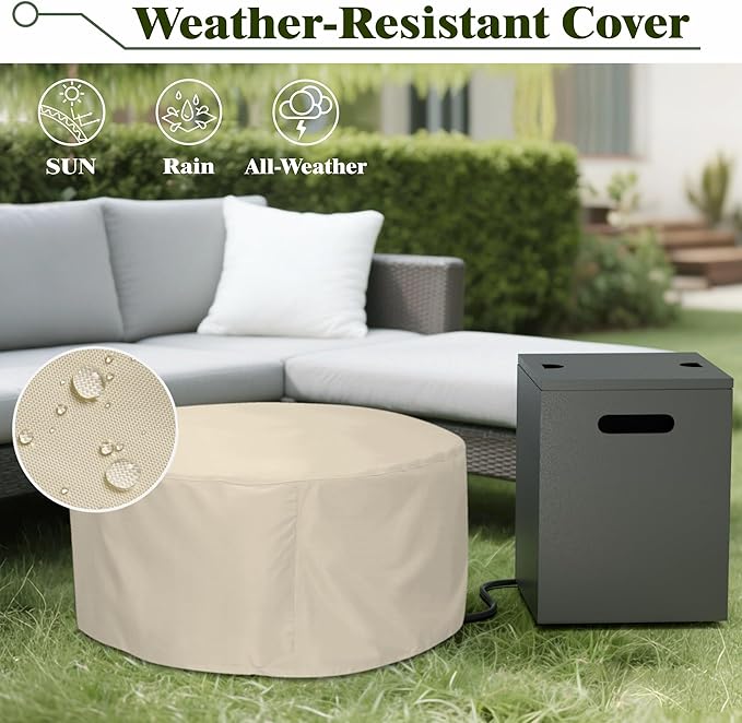 Dineli 2-Piece Outdoor Propane Fire Pit Table Set w Tank Table 30'' Round Fire Pit Table 2-in-1 Firepit Table for Outside Patio Gas Fire Pit w LED, 50,000 BTU, Dark Gray with Warmlight