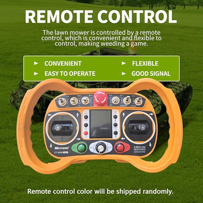 Lawn Mower, Remote Control Lawn Mower, Small Crawler Oil-Electric Hybrid Four-Wheel Drive Lawn Mowing and Weed Whacker, All Terrain Grass Cutter Yard Mower, 65° Climbing (SKD-810-90)