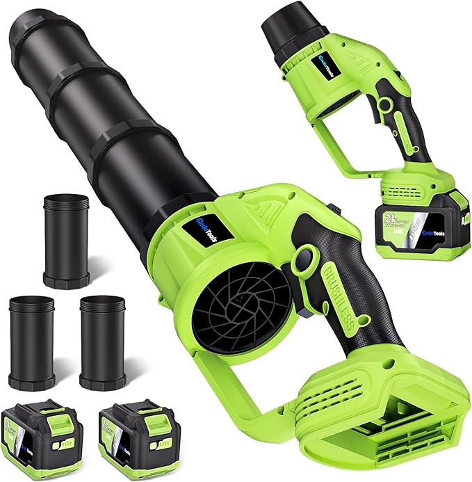 Cordless Leaf Blower - 650 CFM Brushless Electric Leaf Blower with 2 x 6.0Ah Batteries & Fast Charger, 2 Speed Modes, Battery Powered Leaf Blowers for Lawn Care, Patio, Dust, Snow Care (Light Green)