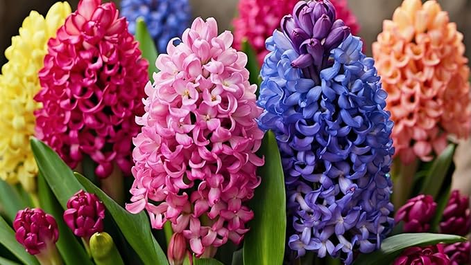 Rinbow Hyacinth Bulbs for Growing - Amazing Early Blooms with Vibrant Colors (12 Bulbs)