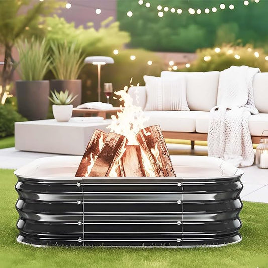 Fire Pit Ring,23in Heavy Duty Square Firepit for Outside,11'' Tall Galvanized Steel Bonfire Pits,Wood Burning Outdoor Fireplaces,Portable for Backyard,Camping,Patio,Beach