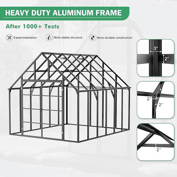 12x10 FT Polycarbonate Greenhouse for Outdoor, Heavy Duty Aluminum Frame Transparent Panels Plants Green House Kit with Windows Vents Door for Backyard Garden, Large Outsides Walk in Greenhouses