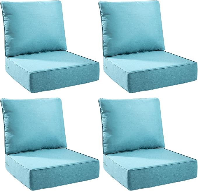 6" Thick Outdoor Cushions 24x24x6, 4-Set Deep Seat Patio Cushions with Removable Cover, Waterproof & Fade Resistant Replacement for Wicker Chair, Loveseat, Sofa - Teal