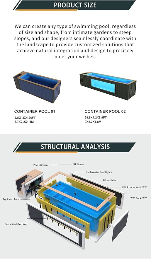 Custom Outdoor Family Swimming Pool 20ft 40ft Movable Container Pool Portable Above Ground Swimming Pools Ideal for Families & Vacation Homes