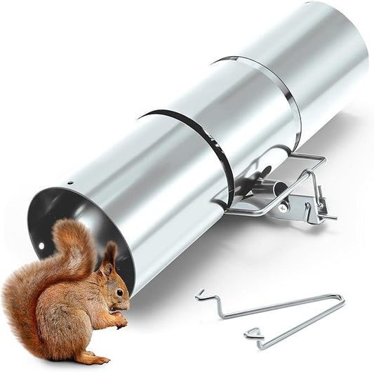 Qualirey Stainless Steel Tube Squirrel Trap Rust Resistant Trap 4.5'' in Diameter with a Setting Tong for Backyards Patios Gardens, Safe and Effective Pest Control Commercial and Residential Use 15''
