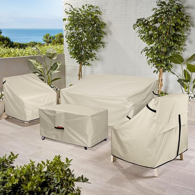 Porch Shield Patio Fire Pit Cover - Waterproof 600D Outdoor Rectangular Fire Table Cover Deck Box Protector - 43 x 22 inch, Beige