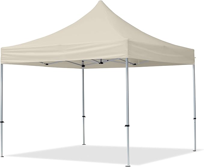TOOLPORT 10x10 ft PES 700 Pop up Canopy Tent Economy Aluminium 1.3 in., incl. 2 Sidewalls with Panorama Windows, Cream