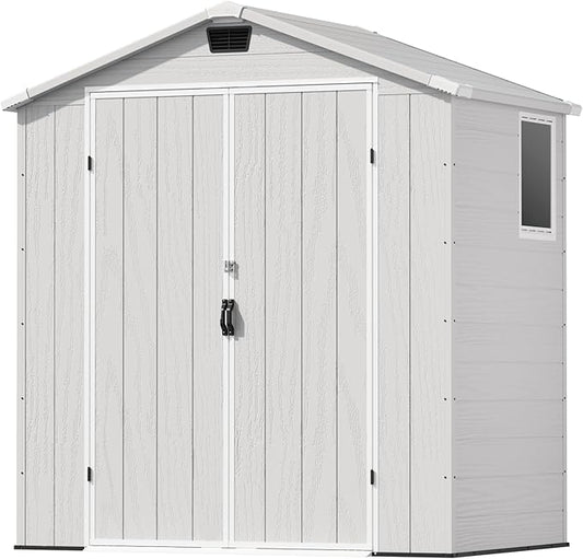 Patiowell 6X4 FT Outdoor Storage Shed, Plastic Tool Sheds with Lockable Door and Window, Weather-Resistant Garden Shed with Floor for Backyard, Patio, Easy Assembly, Light Grey