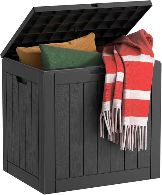 30 GallonOutdoor Storage Box,Resin Deck Boxes Waterproof, IndoorOutdoor Bin for Package Delivery, Patio Cushions, Gardening Tools, Lockable, UV Resistant