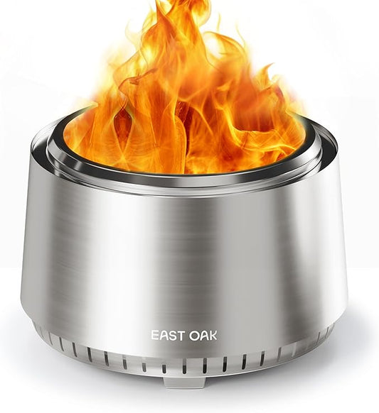 EAST OAK Fuoco Smokeless Fire Pit 21'' for Patio and Outdoor, Stainless Steel Firepit Wood Burning Fireplace with Carrying Bag, Portable Outdoor Fire Pit with Stand & Removable Ash Pan for Outside