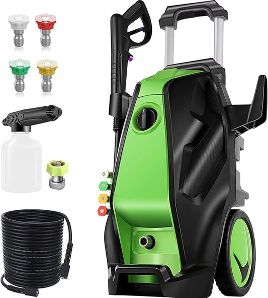5000PSI 4.0GPM Heavy Duty Electric Pressure Washer with 33 FT Extension Hose, 4 Quick Connect Nozzles and Foam Cannon for Cars/Fences/Driveways/Patios/Home Cleaning, Green