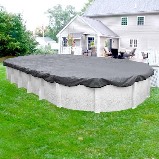 Robelle 16 x 25 ft Industrial Gray Winter Oval Pool Cover for Above Ground Pools, 4 ft Overlap (20 x 29 ft Cover Size), Solid 14 x 12 Scrim, 4.5 oz/yd2, 20-Year Warranty, Style: 301625-4A