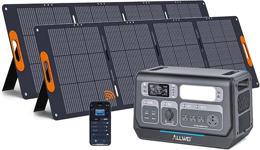 ALLWEI LiFePO4 Solar Generator 2400W with 2x 200W Solar Panels, 2048Wh Portable Power Station, Fast Charge in 1.5H, 4 AC Outlet, Home Battery Backup for RV Outdoor Camping Emergency Power Outage