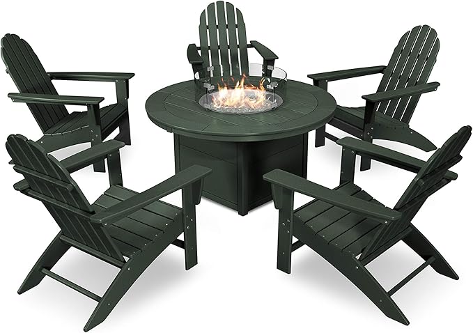 POLYWOOD® Vineyard Adirondack 6-Piece Chat Set with Fire Pit Table in Green