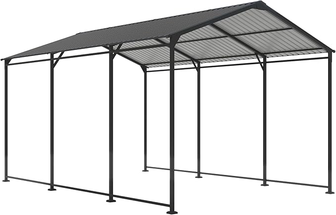 Ball & Cast 10x15 FT Carport with Galvanized Steel Roof, Heavy Duty Metal Carport Canopy, Metal Car Shelter Outdoor Storage Shed for Car, Boats, Truck,Gray