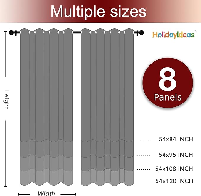 HolidayIdeas Grommet Outdoor Curtains for Patio Waterproof 8 Pcs All Weather Balcony Outside Curtains for Apartments, Gazebo, Pergolas, Porch, 54x95 Inch, Silver Grey