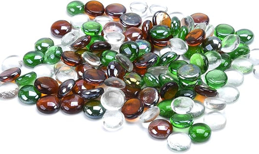 GasSaf Blended Fire Glass Beads for Outdoor Fire Pit, Fireplace, Replaces Existing Gas Logs & Lava Rocks, 3/4 Inch Glass(10 Pound)(Green, Amber, Crystal Clear Luster)
