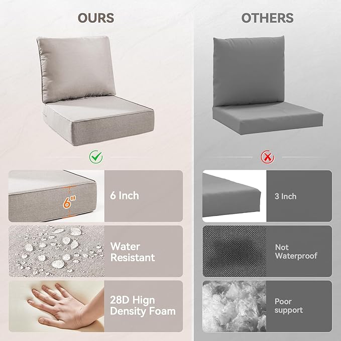 6" Thick Outdoor Cushions 22x24x6, 8-Set Deep Seat Patio Cushions with Removable Cover, Waterproof & Fade Resistant Replacement for Wicker Chair, Loveseat, Sofa - Beige