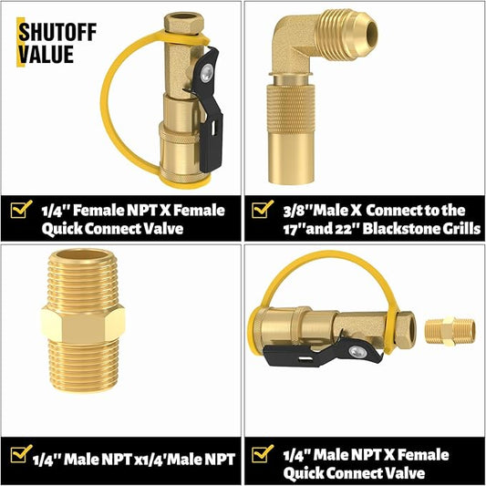 36 FT Quick Connect Propane Hose for RV to Gas Grill, RV Quick Connect with 1/4" Safety Shutoff Valve, LP Quick Disconnect Propane Hose with Elbow Adapter for Blackstone 17"/22" Griddle