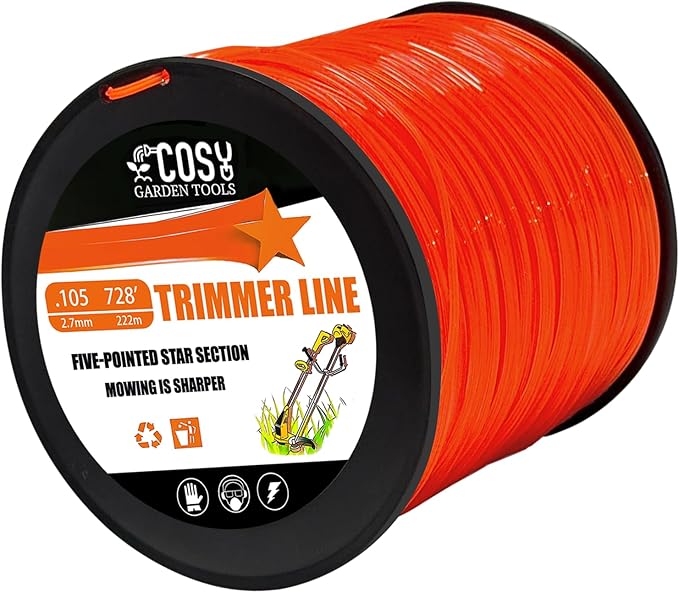 COSY GARDEN TOOLS String Trimmer Line 0.105-Inch 3LB Weed Wacker String Commercial Grade Orange Pentagon Weed Eater String for Most String Trimmer,Multi-Head String Trimmer Attachment
