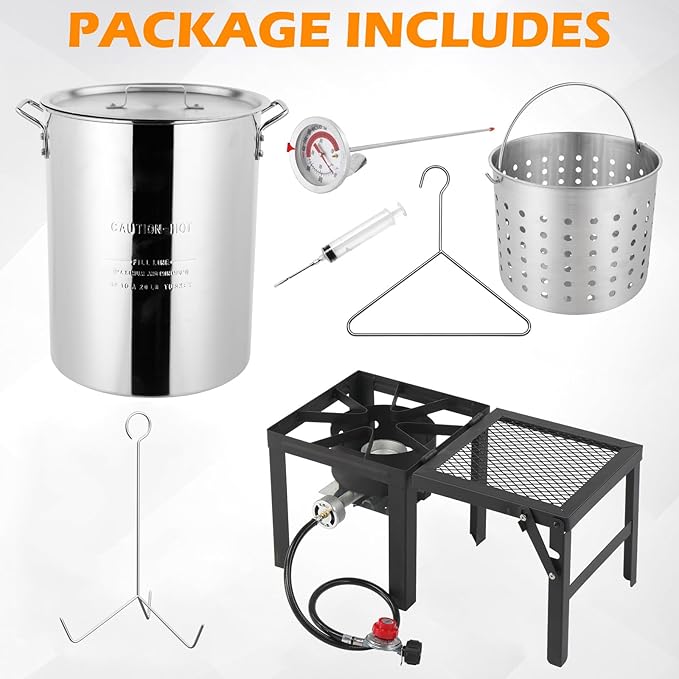ROVSUN 30QT Turkey Fryer with Boiler Steamer Set Basket & 55000BTU Propane Burner, Outdoor Deep Fryer & Seafood Crawfish Boil Pot with Thermometer, Marinade Injector, Turkey Rack & Rack Lifter