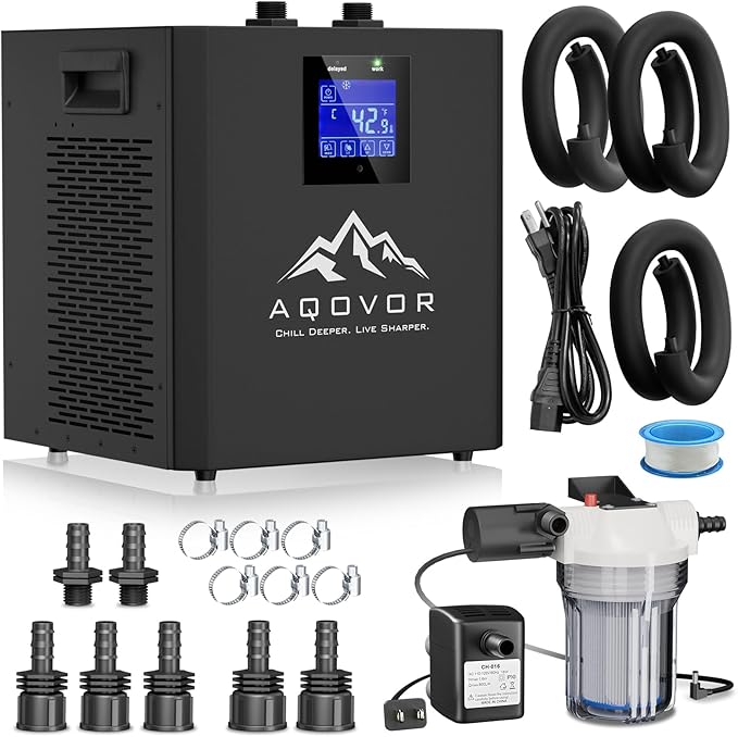 Ice Bath Water Chiller for Cold Plunge Tub, 1/3 Hp Cold Plunge Chiller with External Filter Water Pump & All Hoses, Ideal for Ice Bath Recovery Home Use 110v