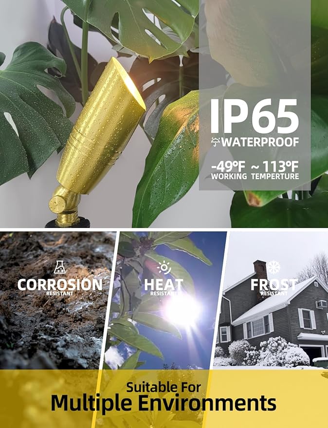 COLOER Die-cast Brass Landscape Spotlight 10-Pack with 5W Aluminum Housing LED MR16 Bulb,12V AC/DC Low Voltage Copper Outdoor Lighting, Directional Garden Patio Spot Up Light (102B Copper Finish)