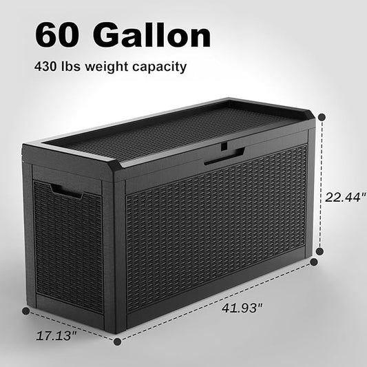 60 GallonOutdoor Storage Box,Resin Deck Boxes Waterproof, IndoorOutdoor Bin for Package Delivery, Patio Cushions, Gardening Tools, Lockable, UV Resistant