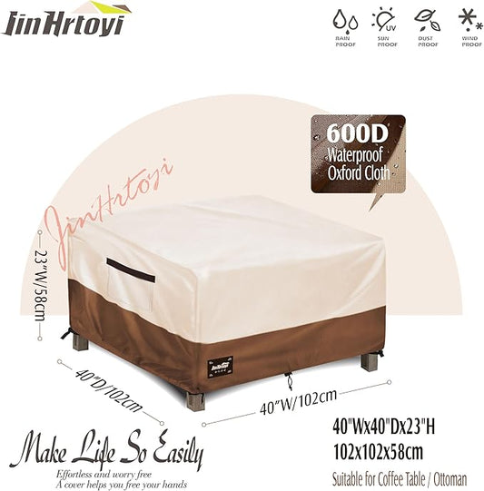 Square Patio Table Cover 40 Inch,100% Waterproof 600D Heavy Duty Outdoor Table Cover,Square Patio Dining Table Covers for Outdoor Furniture,40"Wx 40"D x 23"H,Beige&Brown