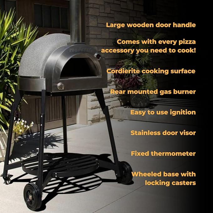 L’ARGILLA Gas-Fired Pizza Oven with Professional Grade Accessories - Cook with Gas or Propane - Thermal Clay Outside and Cordierite Stones Surface - Includes 10 additional items