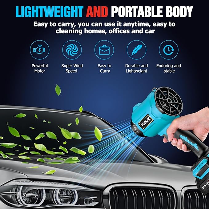 Cordless Leaf Blower, Leaf Blower Cordless with Battery and Charger, Portable Lightweight Handheld Blower, Extended Nozzle, Turbo Jet Blower for Lawn Care, Patio Cleaning, Leaves, Dust (Blue)