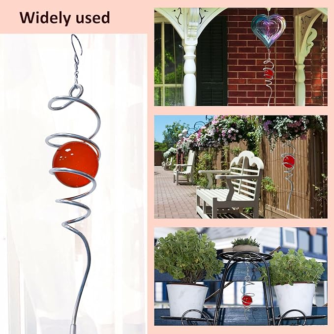 Aoedelyart Gazing Ball Spiral Decorative Wind Spinner Sun Catcher 11inch Tail and 2 inch Glass Orb. Indoor Outdoor Garden Decoration Wind Sculptures Wind Spinner Tail-13 inch Height (red)