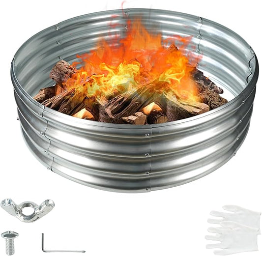 36 Inch Round Galvanized Fire Pit Ring/Fire Ring - Foldable and Perfect for Outdoor Gatherings and Campfires in The Yard/Garden/Park/Beach (3 FT Diameter, Silver)