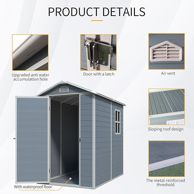 Resin Storage Shed 4x6 ft Outdoor Storage Shed with Floor and Window, Lockable Door Plastic Tool Sheds with Vents, Waterproof Sheds for Garden, Patio, Backyard, Yard, Lawn, Grey