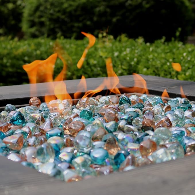 Fire Glass Diamond 1 Inch Fire Pit Glass Rocks for Propane or Gas Fire Pit (Gift Package) (20 Pounds, White/Pink Champagne/Margarita Azura Blue Blend)