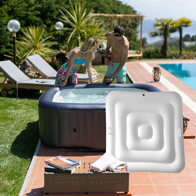 4.4Ft Inflatable Hot Tub Cover,Energy Saving Lid for Square Hot Tub,Outdoor Inflatable Hot Tub,Foldable Protective Rain Overflow Cover for Inflatable Outdoor Hot Tubs