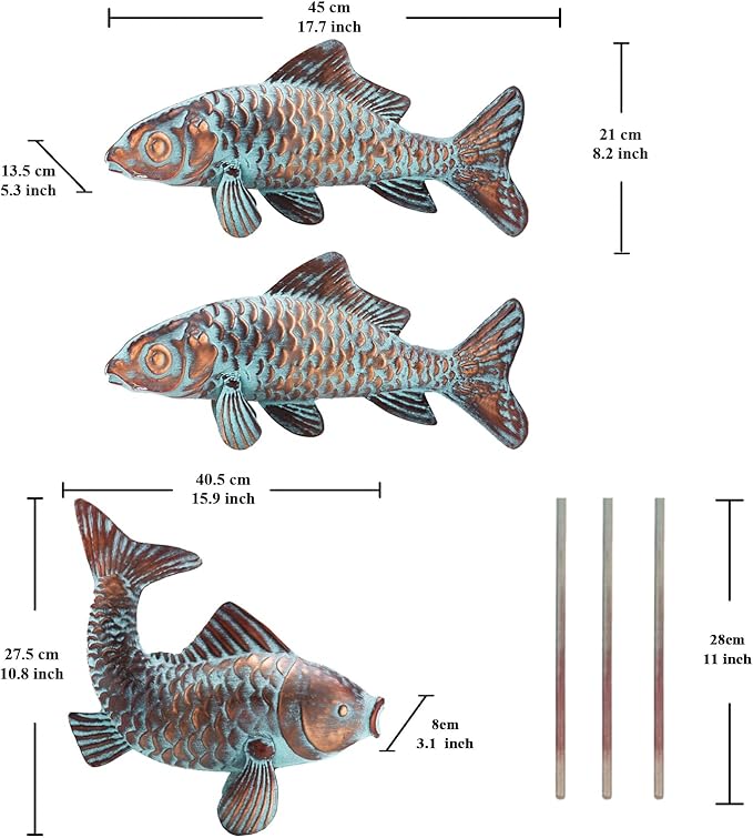 CLYB Outdoor Garden Sculptures & Statues Koi Fish Decor Antique Koi Garden Decor for Outside,Patio,Backyard,Pond,Home Decoration,Metal Fish Sculptures,Gardening Gifts for Women Mom Grandmom,Set of 3