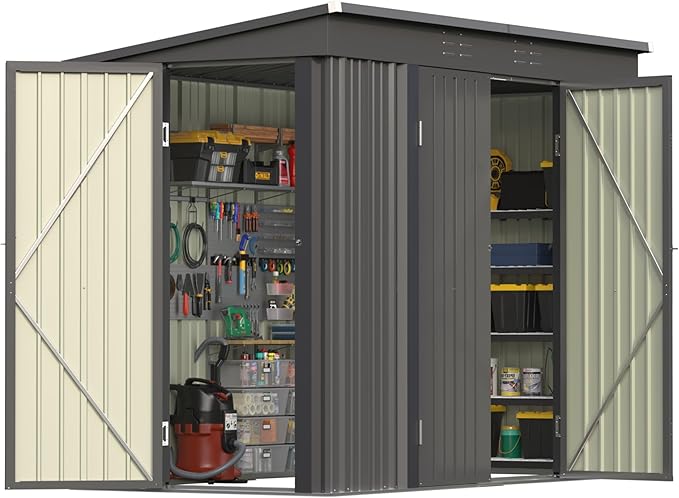 Patiowell 8x4 FT, Outdoor Storage Shed, Heavy Duty Tool Storage Sheds with 3 Lockable Doors and Updated Frame Structure for Backyard Patio Lawn, Black