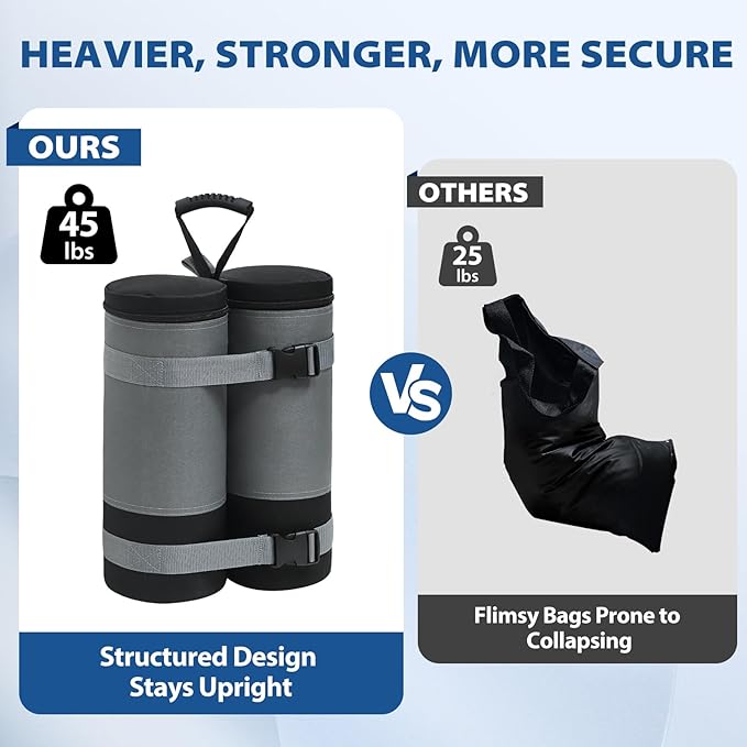 EAGLE PEAK Extra Large Weight Bags for Canopy Tent 180 lbs Leg Weights Heavy Duty Sandbags for Pop Up Canopy Gazebos Beach Tent Umbrella Greenhouse Set of 4, Gray