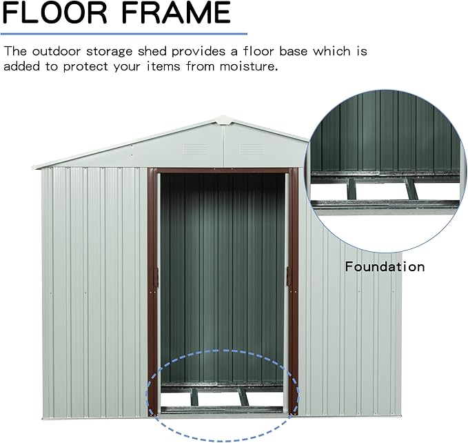 Favfurish 6 x 5 FT Outdoor Storage Shed Heavy Duty Metal-Shed with Punched Vents, Sliding Doors & Padlock,Large Waterproof Tool Sheds for Garden,Backyard,Lawn,Easy Assembly,White