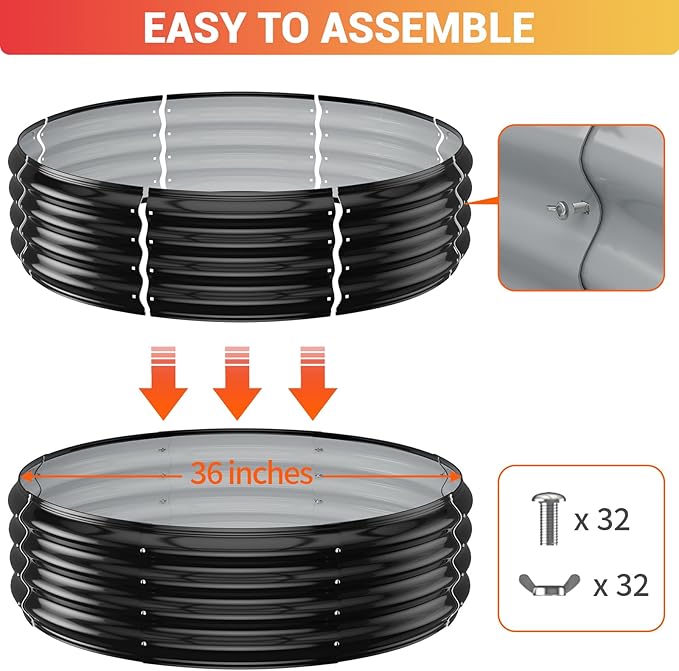36 Inch Fire Pit Ring for Outside, Heavy Duty High Heat Resistant Outdoor Wood Burning Firepit & Fireplace,12" Tall,Portable Galvanized Steel Fire Pits Bowl for Backyard Bonfire,Patio,Camping,Round