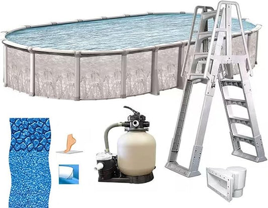 In The Swim 21' x 43' Oval Above Ground Swimming Pool - Marina Package - Featuring: Sand Filter, Pump System and A-Frame Ladder