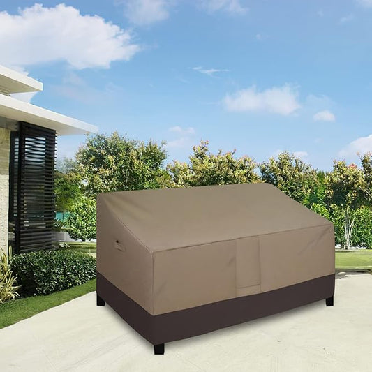Easy-Going Waterproof Outdoor Couch Cover, Heavy Duty Deep 3-Seater Patio Sofa Cover, Winchdproof Outdoor Furniture Cover with Air Vent （88Wx40Dx33H inch,Camel/Dark Brown